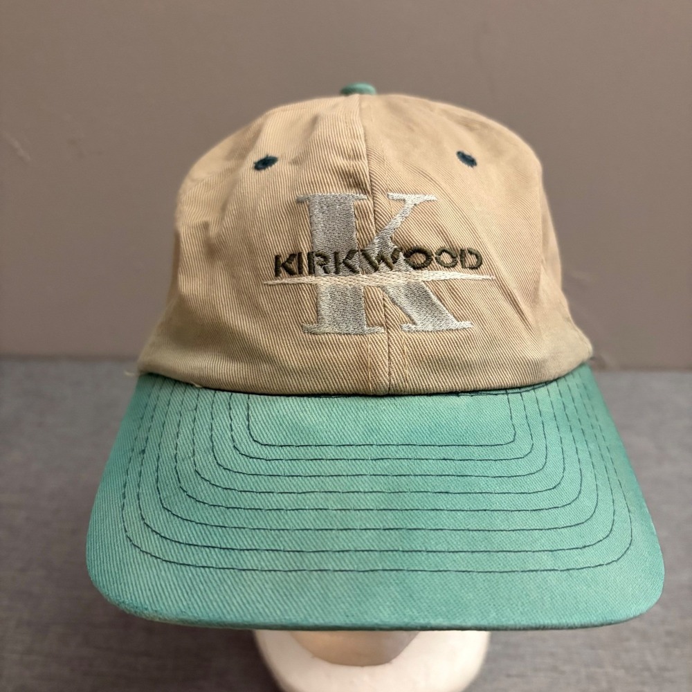Kirkwood Hat Mens OSFA Tan Teal Vintage 90s Embroidered Dad Cap‎ Strapback